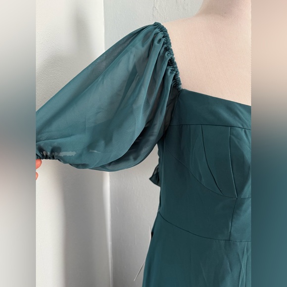 Barbie Azazie 1003 Ink Blue Puff Short Sleeve Lined W/Pockets Maxi Dress Sz A16 - Picture 4 of 12